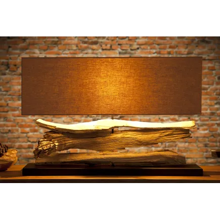 Lampe 53 cm en bois flotté et lin écrue