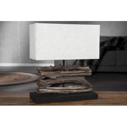 Lampe de 35cm en bois flotté et lin écrue 2