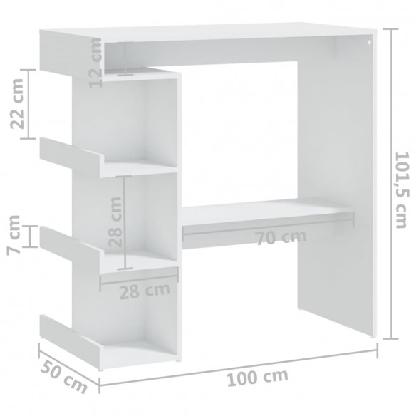 Table de bar étagère de rangement Blanc 100x50x101,5 cm Table de bar étagère de rangement Blanc 100x50x101,5 cm