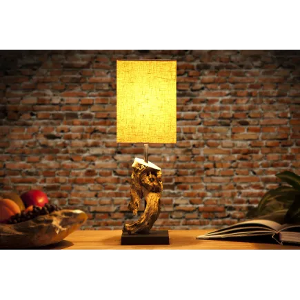Lampe à poser 15 cm en bois flotté et lin beige