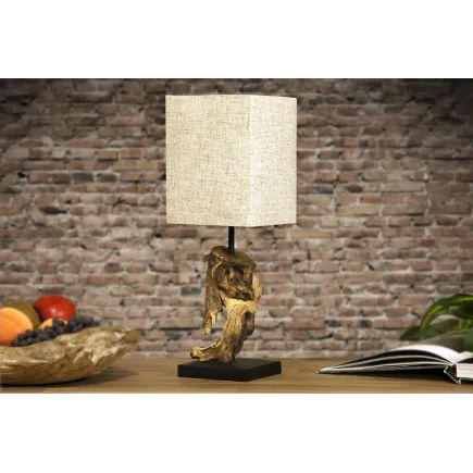 Lampe à poser 15 cm en bois flotté et lin beige 2