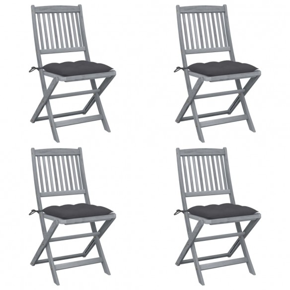 Chaises pliables d'extérieur 4 pcs avec coussins Bois d'acacia