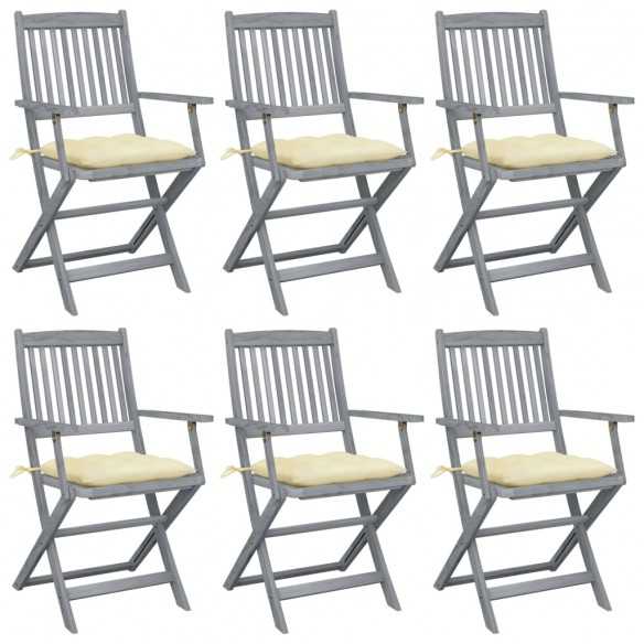 Chaises pliables d'extérieur 6 pcs avec coussins Bois d'acacia