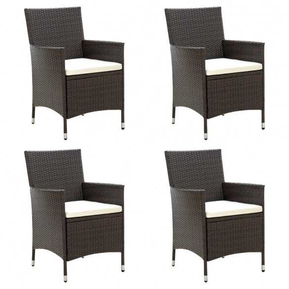 Chaises de jardin avec coussins 4 pcs Résine tressée Marron