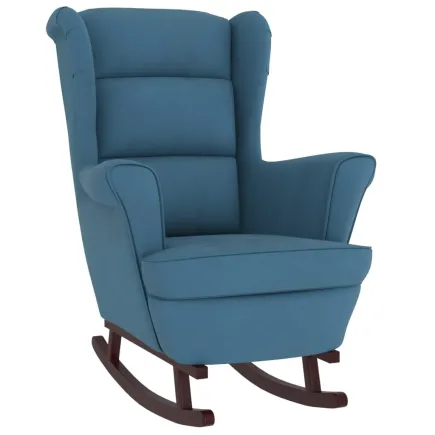 Fauteuil à bascule et pieds en bois massif d'hévéa Bleu Velours 2