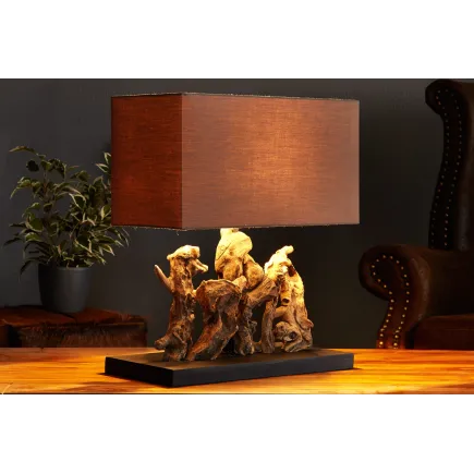 Lampe à poser  de 40cm en bois flotté et lin  brun 2