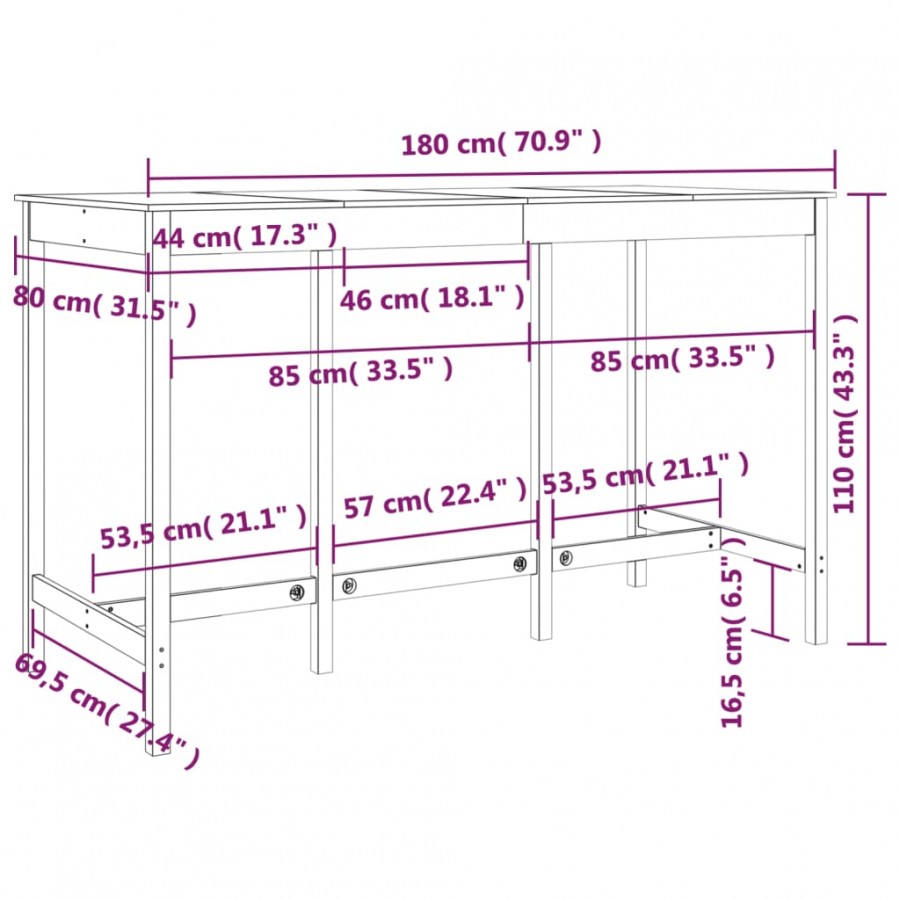 Table de bar 180x80x110 cm Bois massif de pin