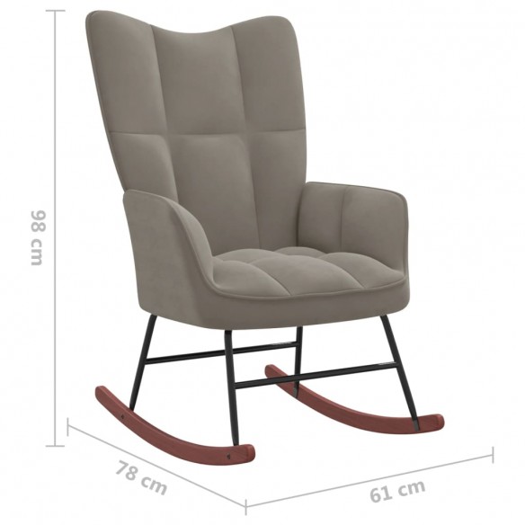 Chaise à bascule avec repose-pied Gris clair Velours Chaise à bascule avec repose-pied Gris clair Velours