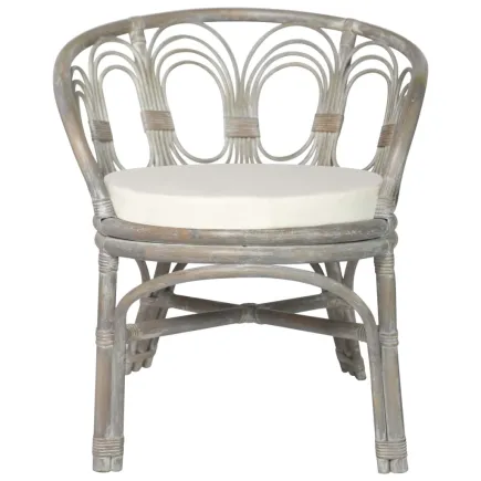 Chaise de salle à manger avec coussin gris Rotin naturel et lin 2