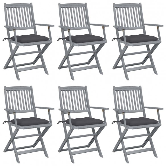 Chaises pliables d'extérieur 6 pcs avec coussins Bois d'acacia