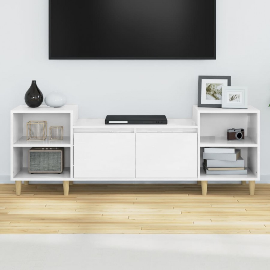 Meuble TV Blanc brillant 160x35x55 cm 