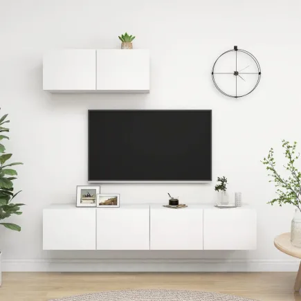 Meubles TV 3 pcs Blanc Aggloméré