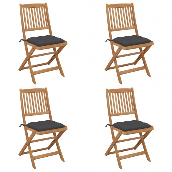 Chaises pliables de jardin 4 pcs avec coussins Bois d'acacia