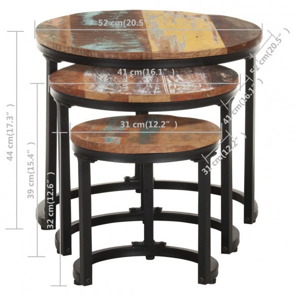 Tables d'appoint 3 pcs Bois de récupération massif Tables d'appoint 3 pcs Bois de récupération massif