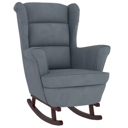 Fauteuil à bascule et pieds en bois d'hévéa Gris foncé Velours 2