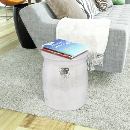 Table basse/tabouret martelé en aluminium Argenté 2