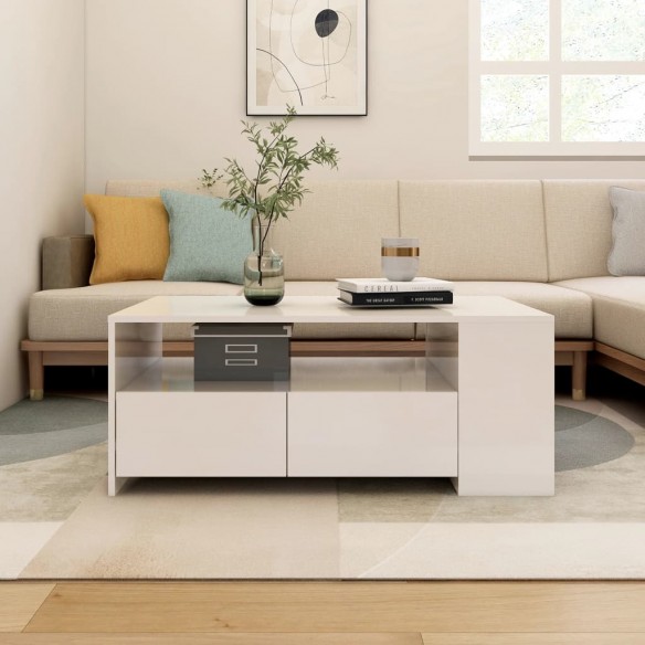 Table basse Blanc brillant 102x55x42 cm 