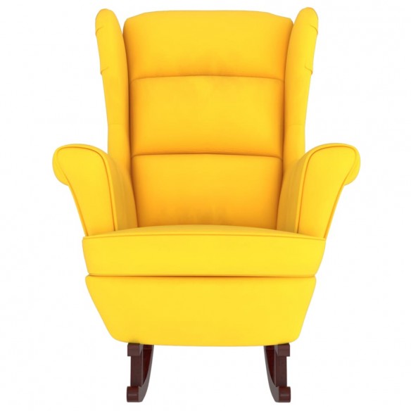Fauteuil à bascule pieds en bois massif d'hévéa Jaune Velours Fauteuil à bascule pieds en bois massif d'hévéa Jaune Velours