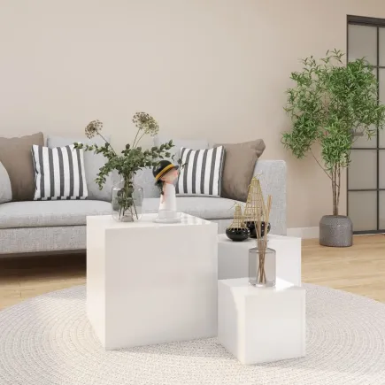 Tables d'appoint 3 pcs Blanc brillant Aggloméré