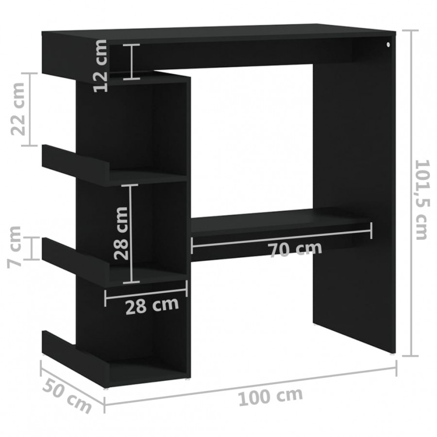 Table de bar étagère de rangement Noir 100x50x101,5 cm