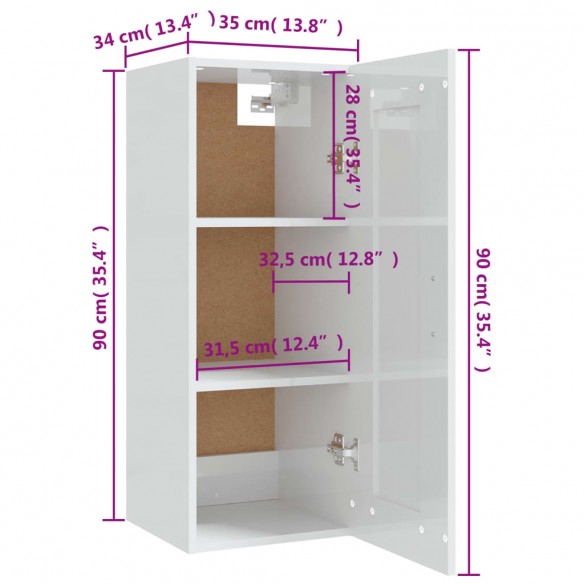 Armoire suspendue Blanc brillant 35x34x90 cm 