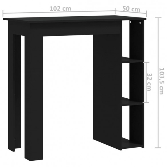 Table de bar avec étagère Noir 102x50x103,5 cm Aggloméré Table de bar avec étagère Noir 102x50x103,5 cm Aggloméré
