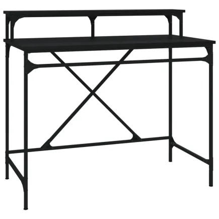 Bureau noir 100x50x90 cm bois d'ingénierie et fer 2