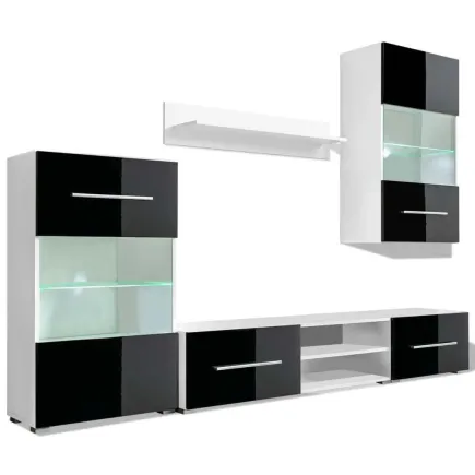 Meuble TV mural 5 pièces avec éclairage LED Noir 2