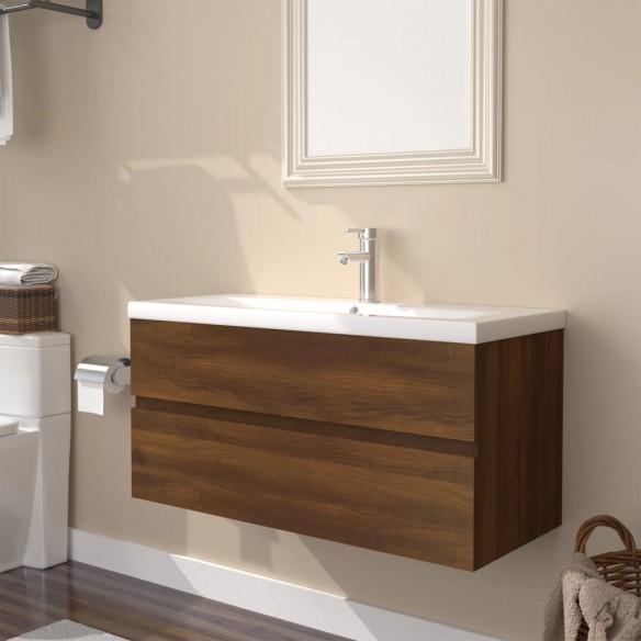 Meuble lavabo avec bassin intégré Chêne brun 