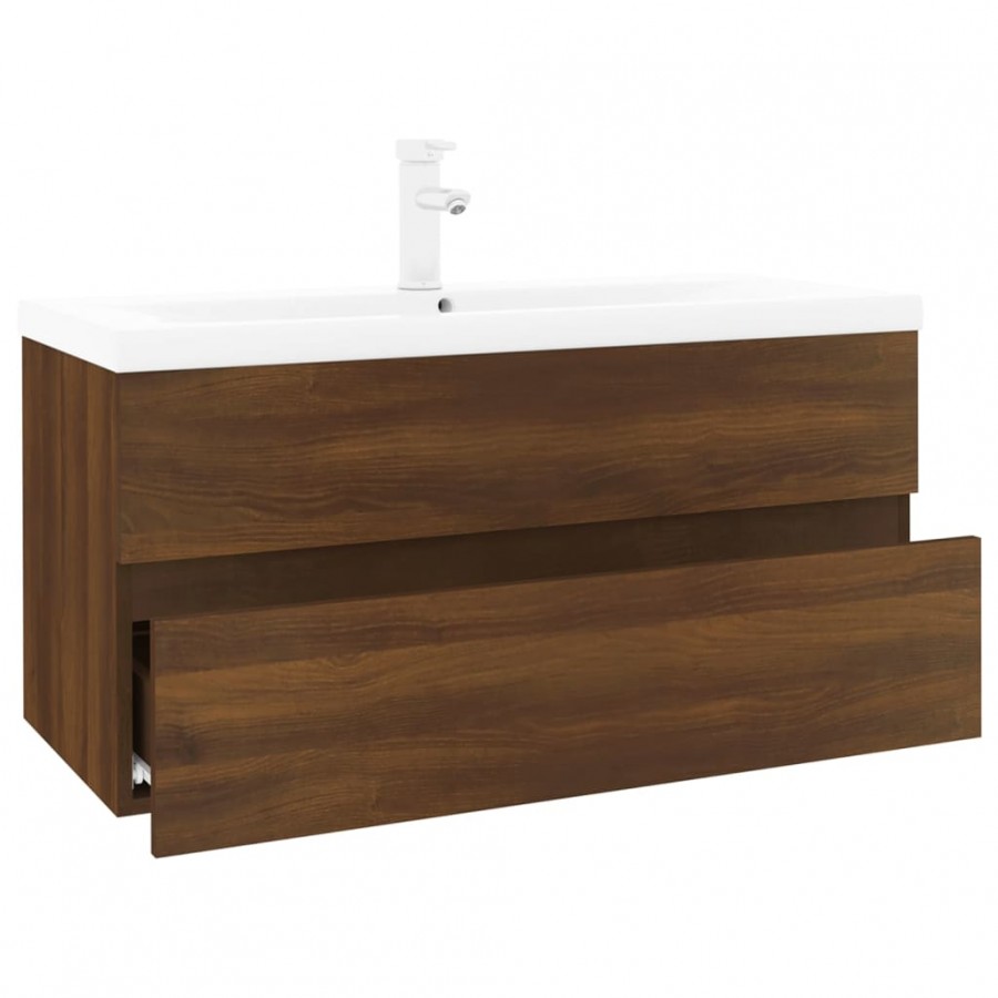 Meuble lavabo avec bassin intégré Chêne brun 