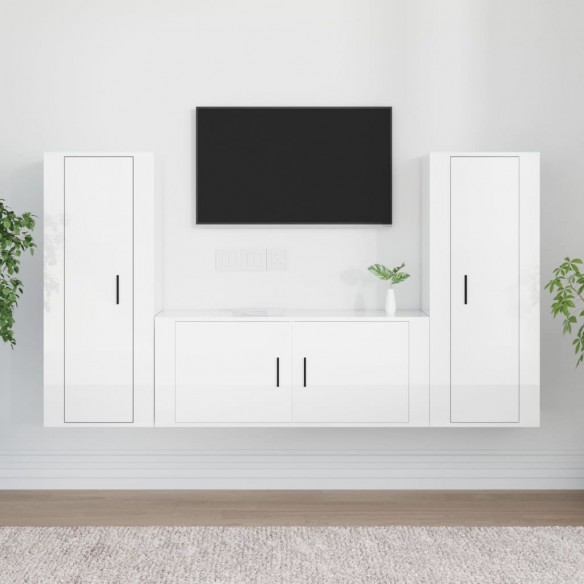 Ensemble de meubles TV 3 pcs Blanc brillant 