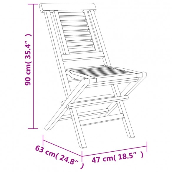 Chaises de jardin pliantes 2 pcs 47x63x90 cm bois massif teck
