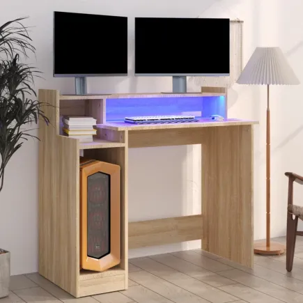 Bureau avec lumières LED Chêne 97x45x90 cm 