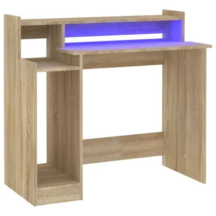 Bureau avec lumières LED Chêne 97x45x90 cm  2