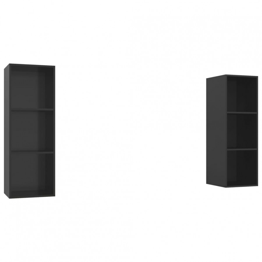Meubles TV muraux 2 pcs Noir brillant Aggloméré