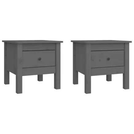 Tables d'appoint 2 pcs Gris 40x40x39 cm Bois massif de pin 2