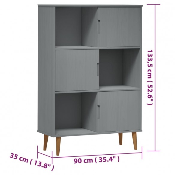Bibliothèque MOLDE Gris 90x35x133,5 cm Bois massif de pin