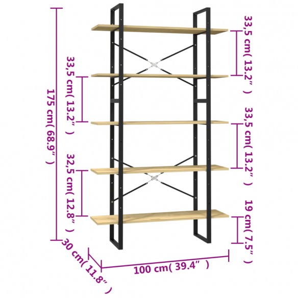 Bibliothèque à 5 niveaux 100x30x175 cm Bois de pin Bibliothèque à 5 niveaux 100x30x175 cm Bois de pin