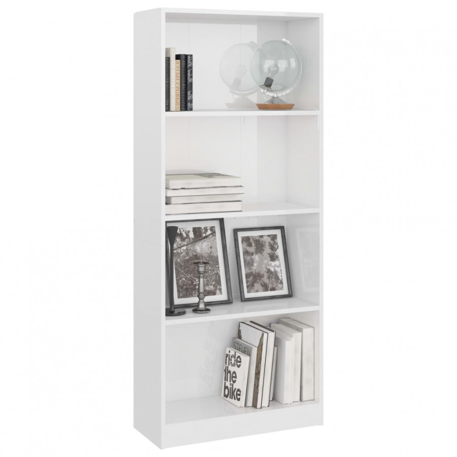 Bibliothèque à 4 niveaux Blanc brillant 60x24x142 cm Aggloméré