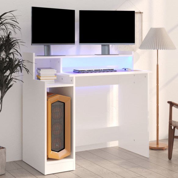 Bureau avec lumières LED Blanc 97x45x90 cm 