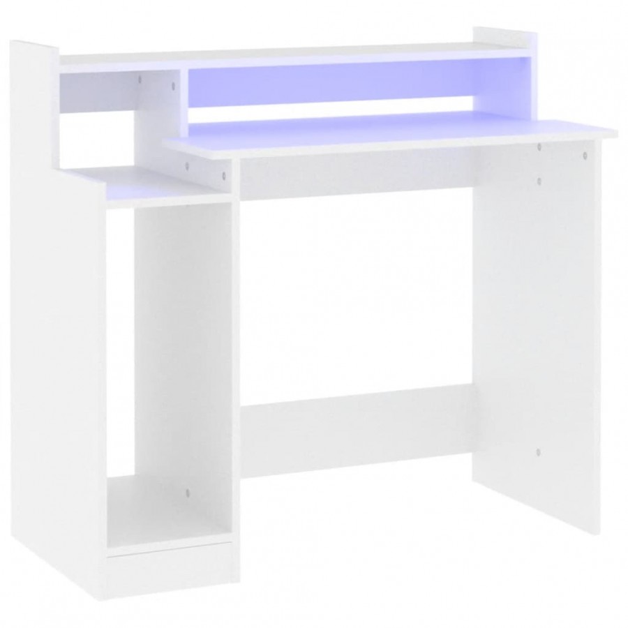 Bureau avec lumières LED Blanc 97x45x90 cm 