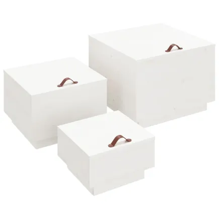 Boîtes de rangement et couvercles 3pcs Blanc Bois massif de pin 2
