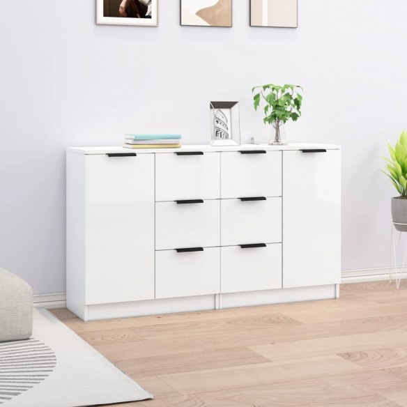 Buffets 2 pcs Blanc brillant 60x30x70 cm 