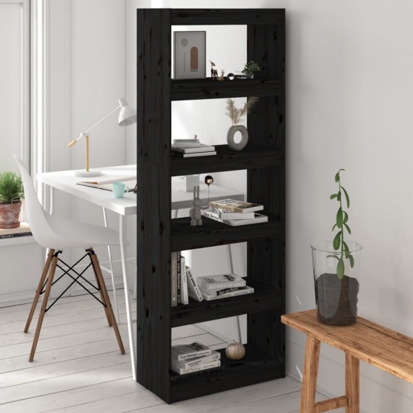 Bibliothèque/Séparateur de pièce Noir 60x30x167,5 cm Pin solide