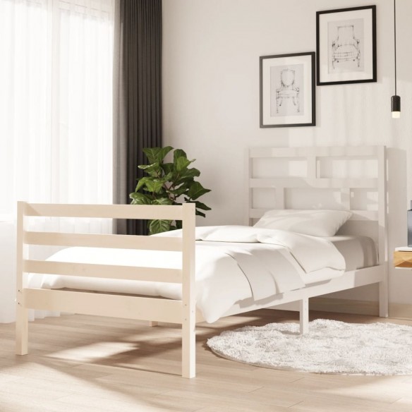 Lit Blanc Bois de pin massif 90x200 cm