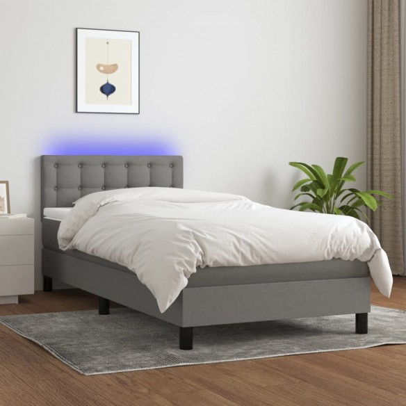 Lit avec matelas et LED Gris foncé 80x200cm