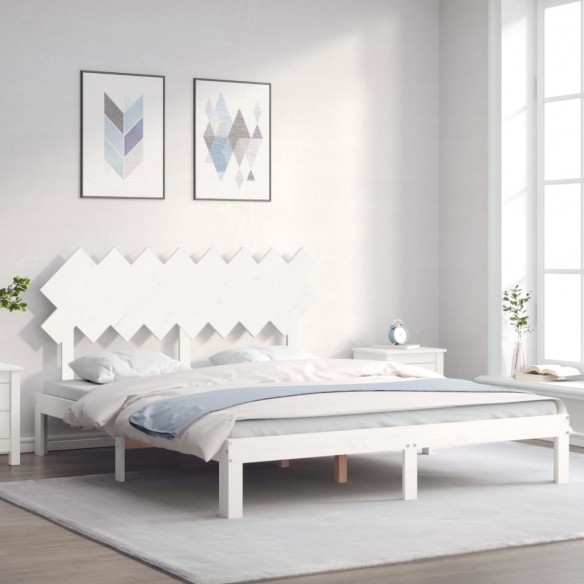 Lit avec tête de lit blanc 160x200 cm bois massif