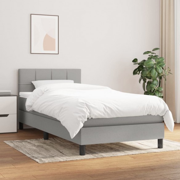 Lit et matelas Gris clair 90x190 cm Tissu