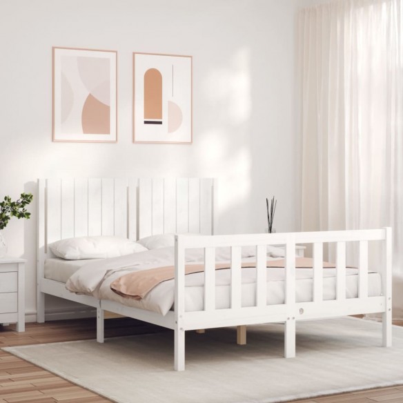 Lit avec tête de lit blanc 140x200 cm bois massif