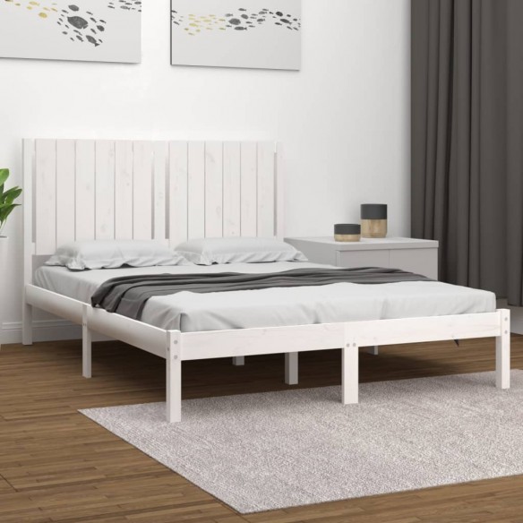 Lit Blanc Bois de pin massif 140x190 cm